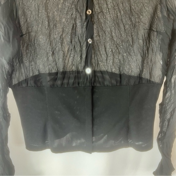 Vintage Blacky dress Berlin sleeved semi-sheer top. Black with Floral Design 8 - Picture 5 of 16